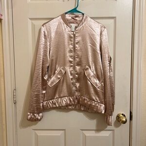 Rose Gold Pink Satin Ruched Elastic Waist & Cuffs Women's Jacket